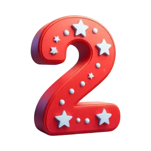 Red Number Two with White Stars and Dots