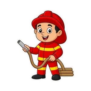 Cartoon Firefighter Holding a Fire Hose