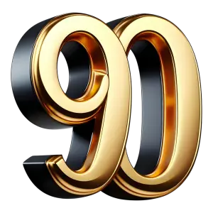 3D Golden Number 90 on Black Background