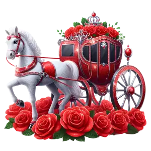 White Horse Drawn Red Royal Carriage with Red Roses