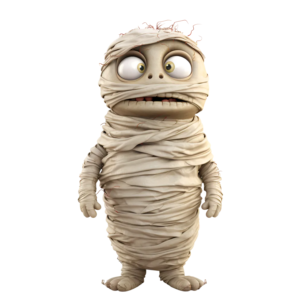 Cartoon Character Mummy Wrapped in Bandages