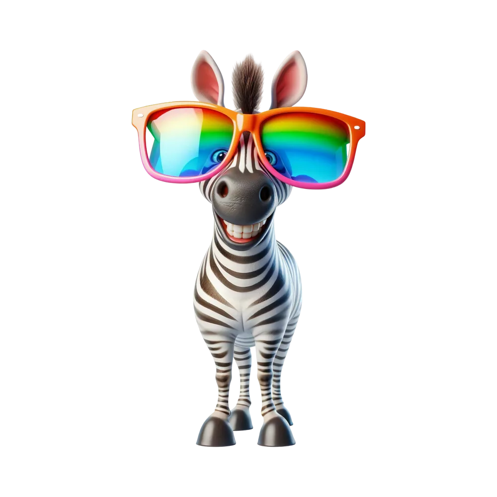 Smiling Cartoon Zebra Wearing Rainbow Sunglasses