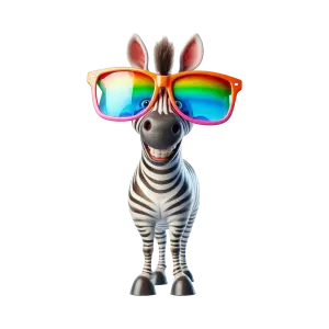 Smiling Cartoon Zebra Wearing Rainbow Sunglasses