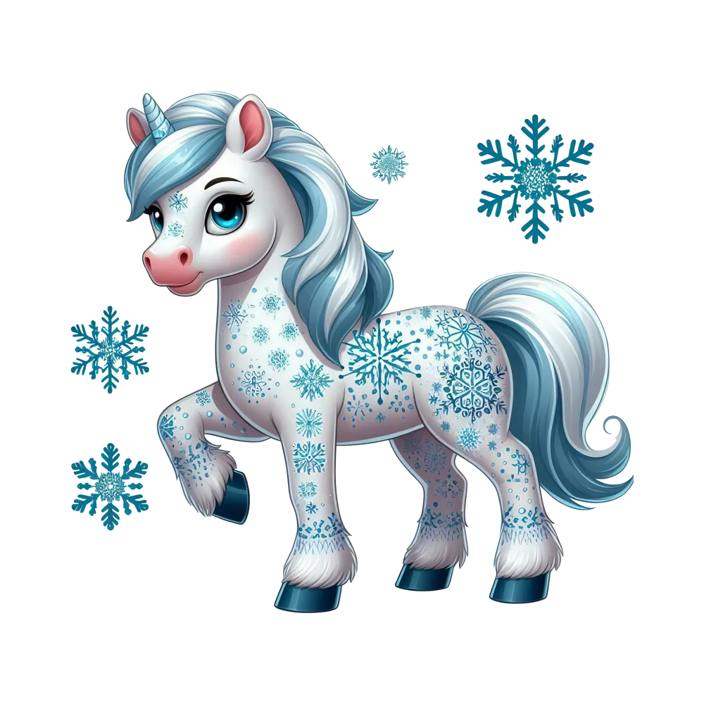 Cute Winter Unicorn with Blue Snowflakes