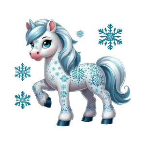 Cute Winter Unicorn with Blue Snowflakes