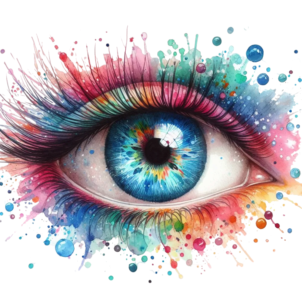 Colorful Watercolor Artwork of a Blue Eye
