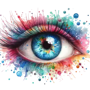 Colorful Watercolor Artwork of a Blue Eye