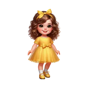 Cute Little Girl in Yellow Dress and Bow