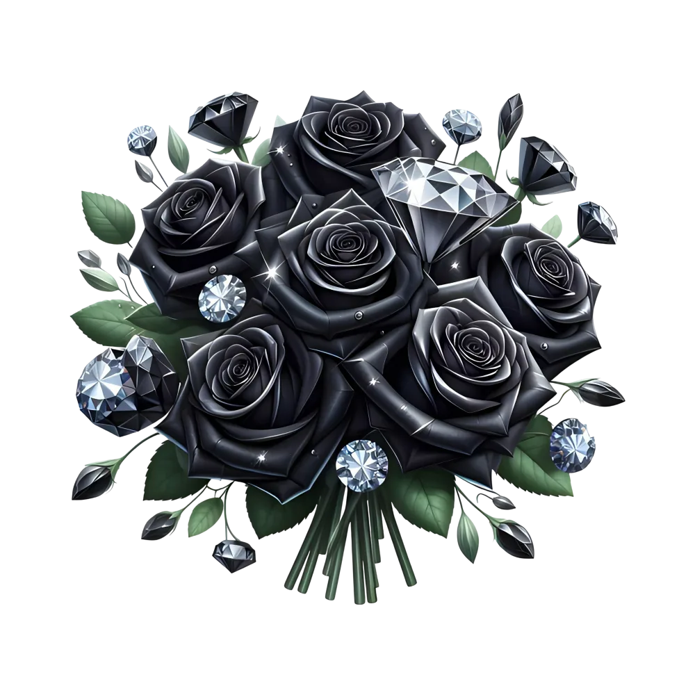 Bouquet of Black Roses Decorated with Sparkling Diamonds