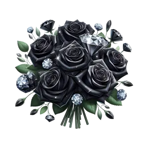 Bouquet of Black Roses Decorated with Sparkling Diamonds