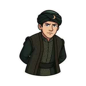 Cartoon Character in Dark Traditional Middle Eastern Clothing with Turban