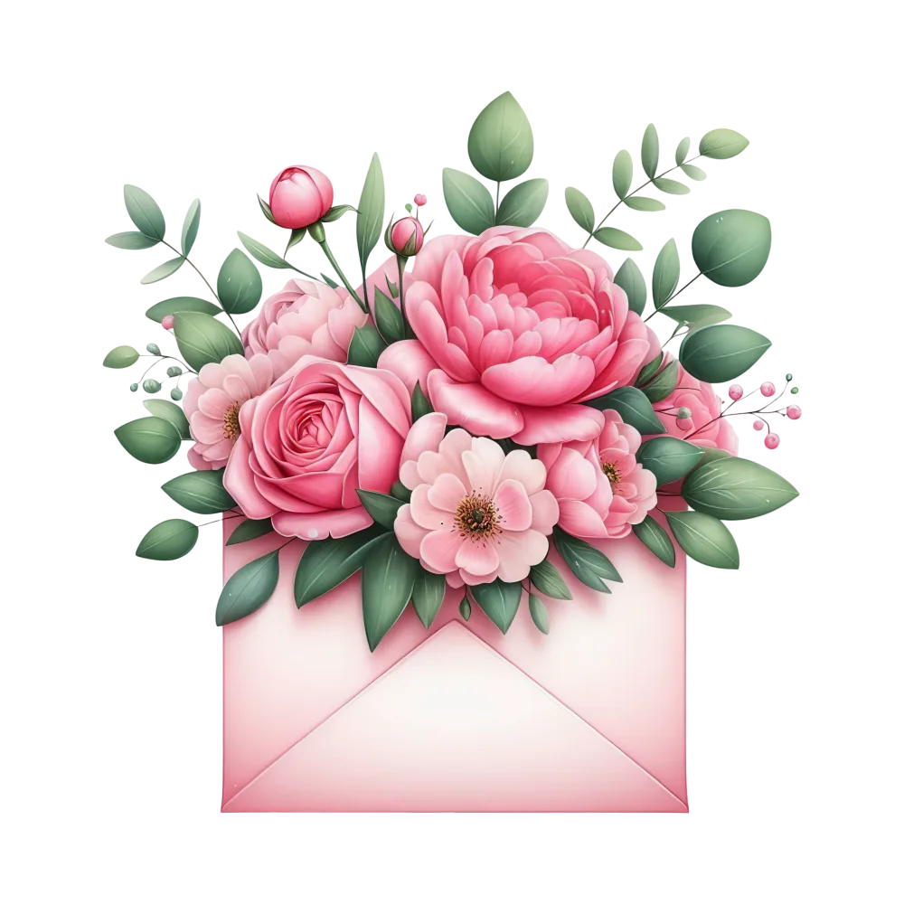 Pink Floral Bouquet in Envelope Illustration