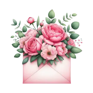 Pink Floral Bouquet in Envelope Illustration