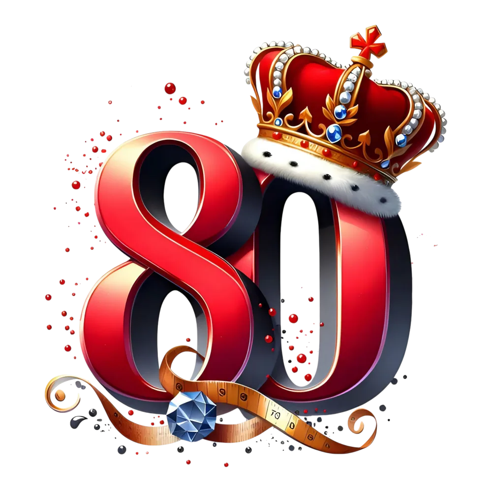 Red 80 Number with Crown and Measuring Tape Decoration