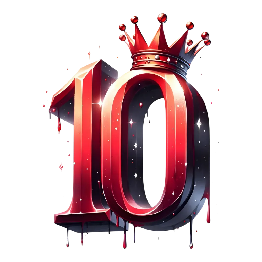 3D Number Ten with Red Crown and Dripping Effect