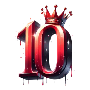 3D Number Ten with Red Crown and Dripping Effect