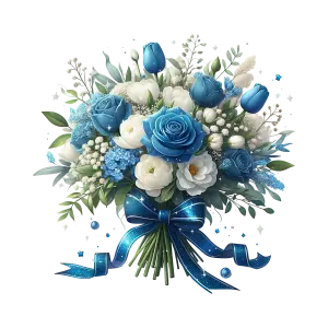 Blue and White Floral Bouquet with Sparkling Ribbon