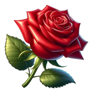 Detailed Realistic Red Rose with Green Leaves
