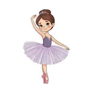 Cute Cartoon Ballerina Girl in Purple Tutu and Tiara
