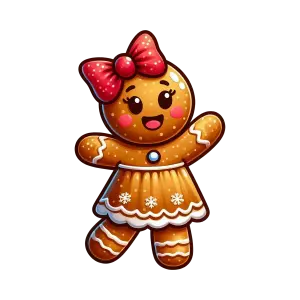 Cute Gingerbread Girl Cookie with Red Bow