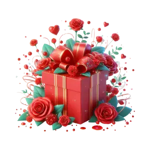Red Gift Box with Roses and Ribbon Decoration