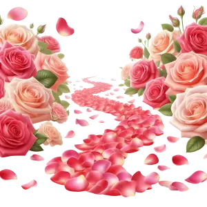 Pathway of Pink Rose Petals with Rose Flower Clusters