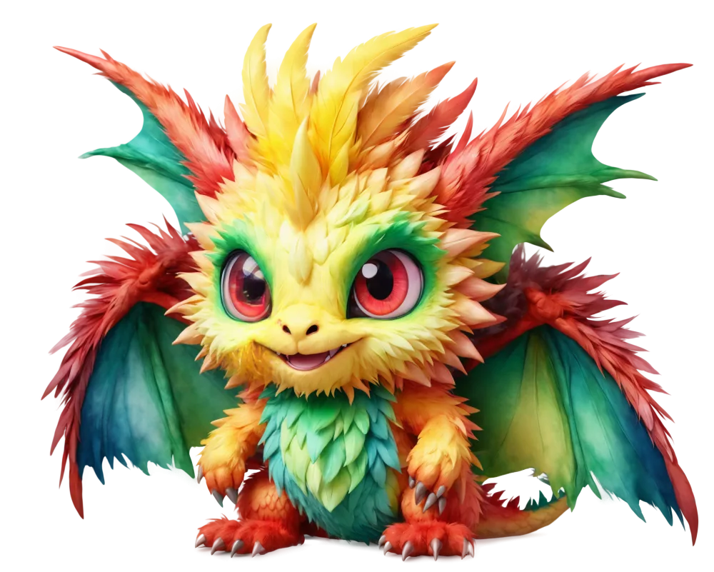 Colorful Cute Cartoon Dragon with Large Eyes