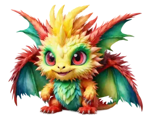 Colorful Cute Cartoon Dragon with Large Eyes