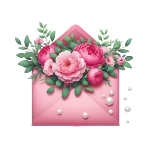 Pink Envelope with Pink Flowers and Green Leaves