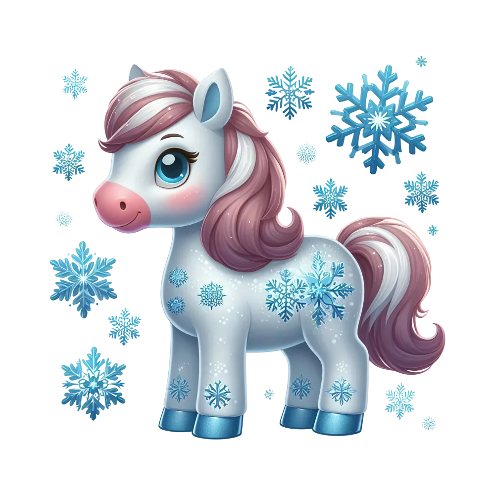 Cute Winter-Themed Cartoon Pony with Snowflake Decorations