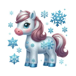 Cute Winter-Themed Cartoon Pony with Snowflake Decorations