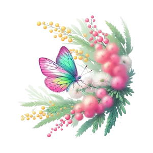 Colorful Butterfly on Soft Pastel Floral Wreath