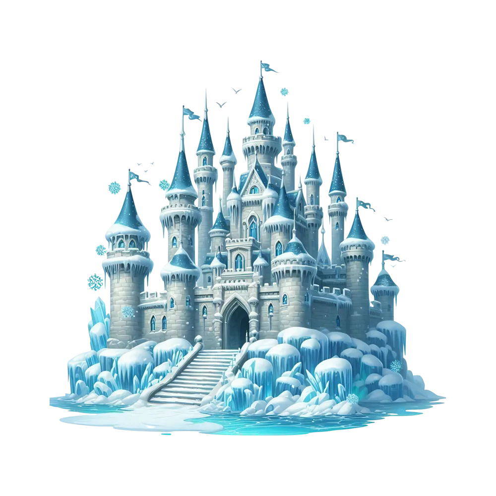Magical Frozen Ice Castle with Blue Turrets