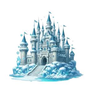 Magical Frozen Ice Castle with Blue Turrets