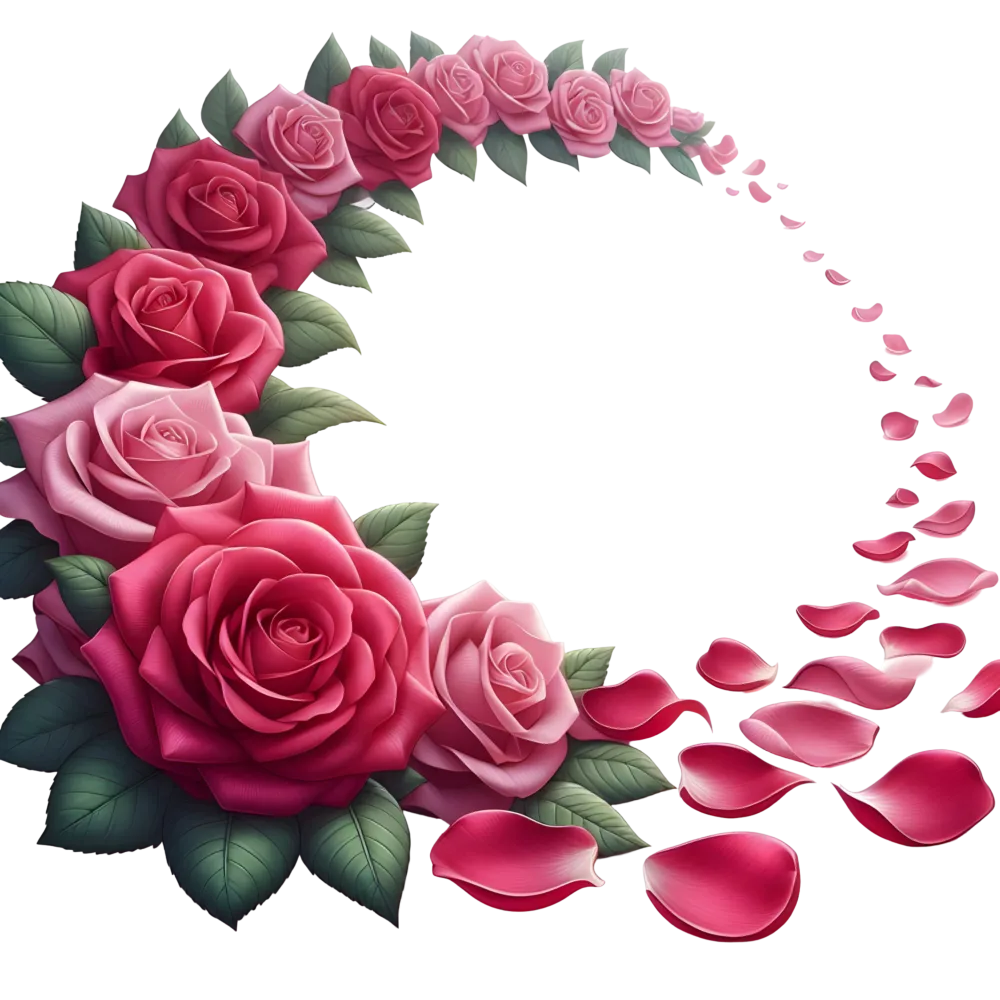 Circular Wreath of Pink and Red Roses with Falling Petals