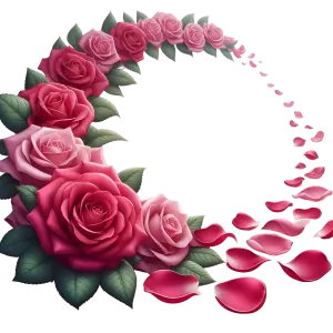 Circular Wreath of Pink and Red Roses with Falling Petals