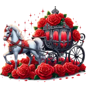 White Horse with Regal Rose-Decorated Carriage