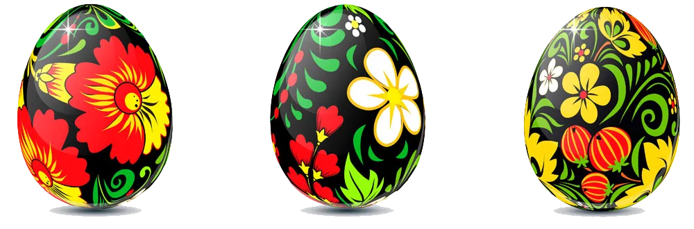 Colorful Floral Pattern Easter Eggs on Black Background