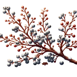 Winter Snow-Covered Berries on Brown Branches