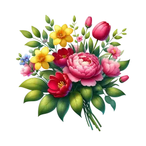 Colorful Bouquet of Mixed Flowers with Pink, Yellow, Red, and Blue Blooms