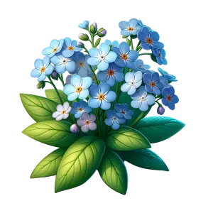 Blue Forget-Me-Not Flower Bouquet with Green Leaves