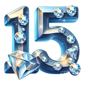 Shiny Blue Diamond Number 15 with Sparkling Gems