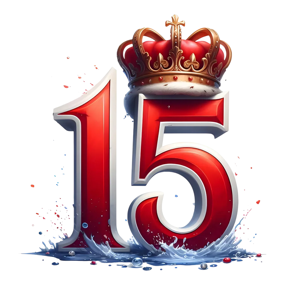 Red Number 15 with Royal Crown and Water Splash