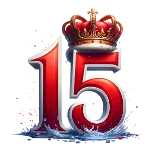 Red Number 15 with Royal Crown and Water Splash