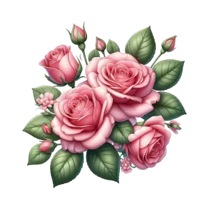 Pink Rose Bouquet with Green Leaves Illustration