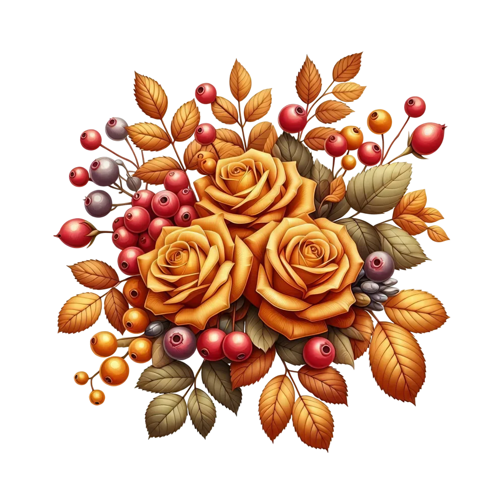 Autumn Bouquet with Orange Roses and Berries