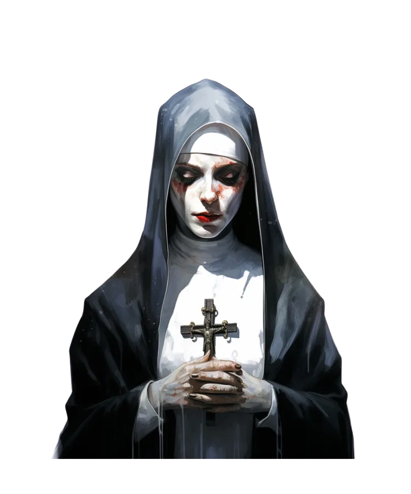 Gothic Nun Holding Cross with Painted Face