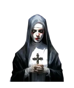 Gothic Nun Holding Cross with Painted Face