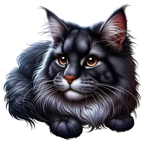 Detailed Illustration of a Fluffy Black and Gray Cat