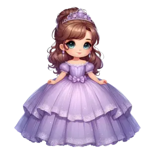 Cute Little Girl in Purple Princess Dress with Tiara